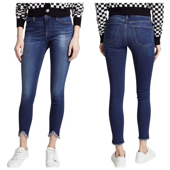 Frame Lehigh Skinny Medium Wash Shark Bite Raw Hem 26 - Picture 1 of 8